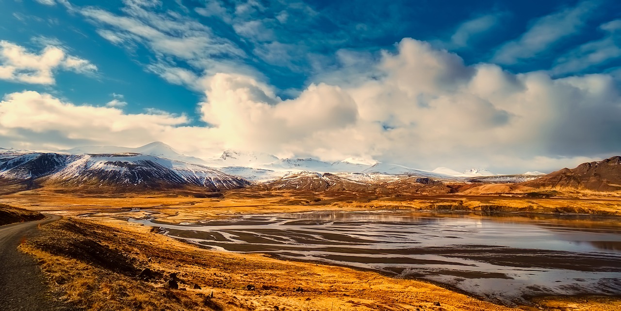 Iceland, Dangus, Debesys, Kraštovaizdis, Vaizdingas, Kalnai, Sniegas, Turizmas, Ežeras, Fjordas