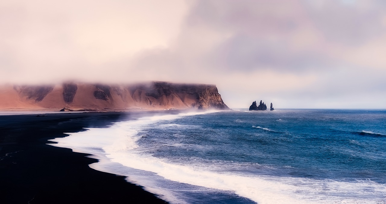 Iceland, Turizmas, Saulėlydis, Saulėtekis, Jūra, Vandenynas, Vanduo, Pajūris, Papludimys, Panorama