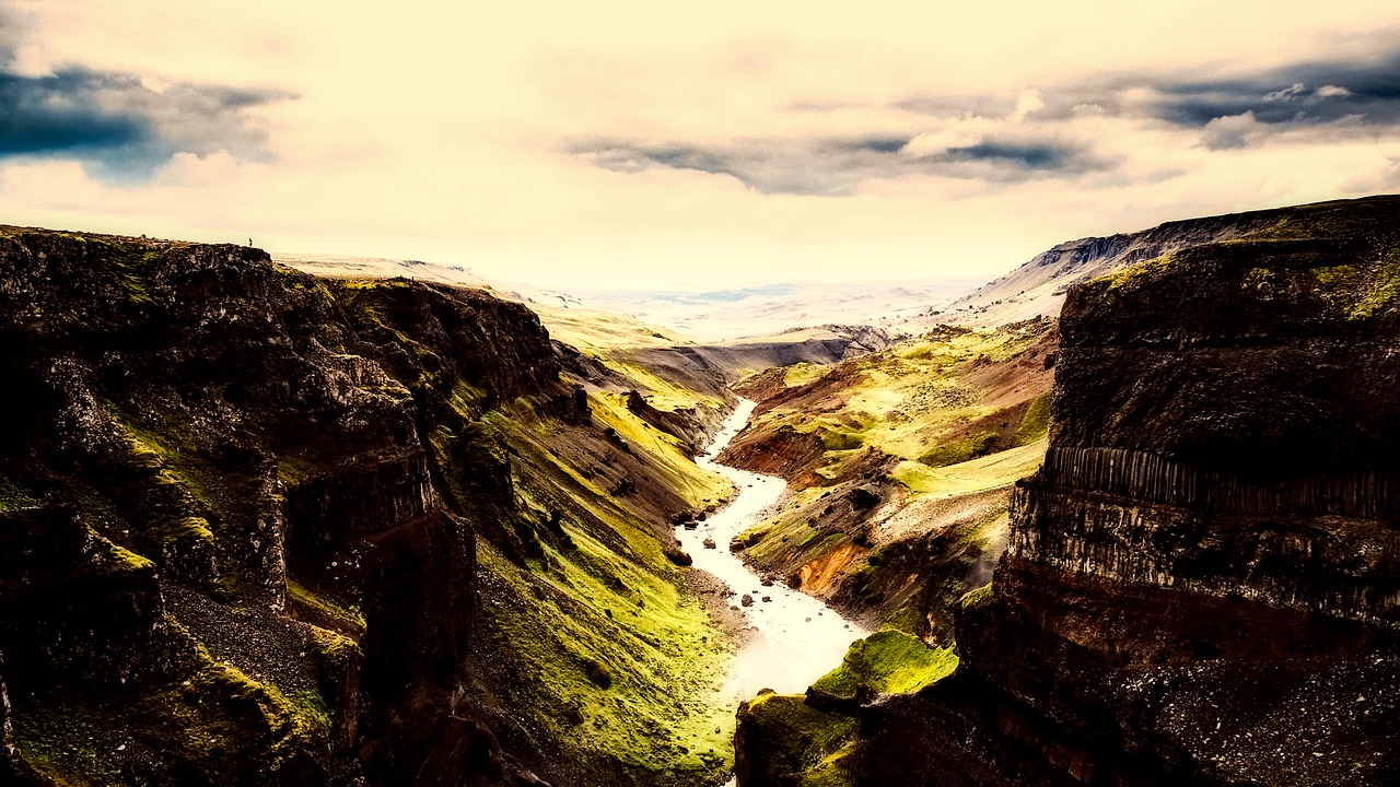 Iceland, Kalnai, Uraganas, Gorge, Dangus, Debesys, Saulėtekis, Gamta, Lauke, Samanos