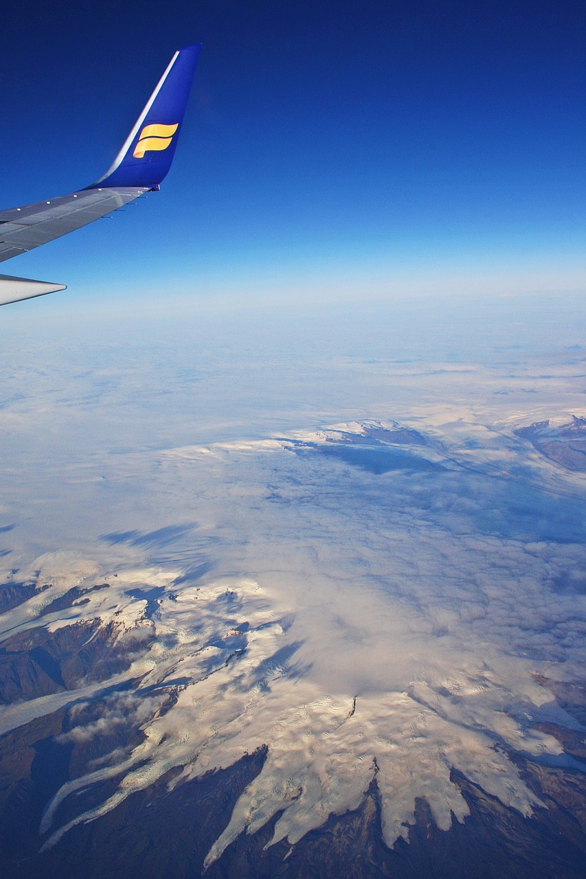 Iceland Air, Orlaivis, Aviakompanija, Debesys, Ledynas, Iceland, Dangus, Horizontas, Sala, Mėlynas