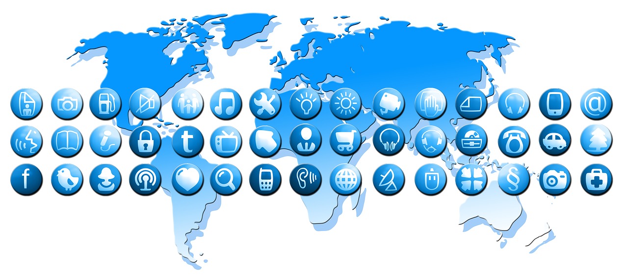 Žiniasklaida, Žemynai, Visuotinis, Globalizacija, Tarptautinis, Socialinė Žiniasklaida, Socialinis, Facebook, Internetas, Mygtukas
