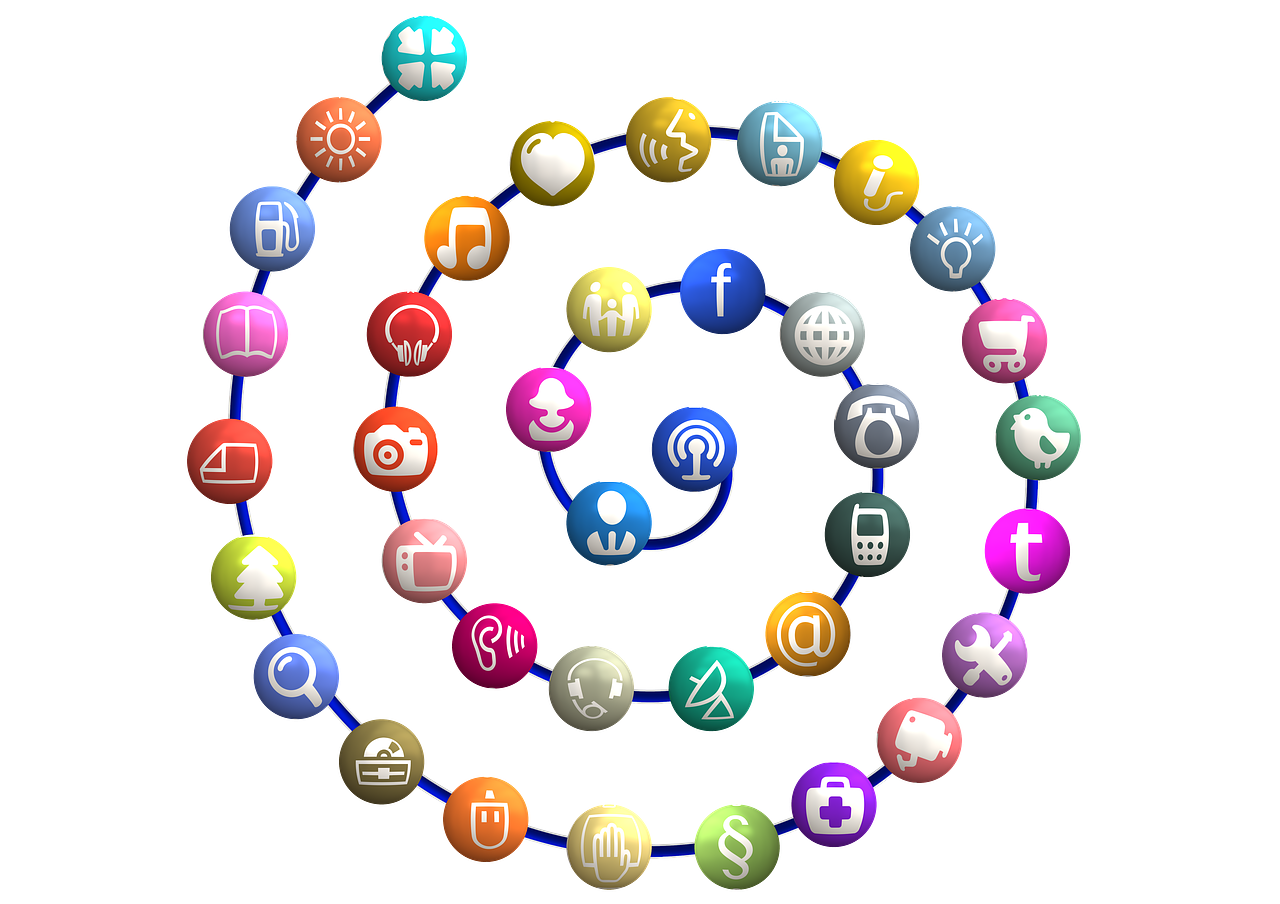 Piktogramos, Mygtukai, Logotipai, Struktūra, Spiralė, Tinklai, Internetas, Tinklas, Socialinis, Socialinis Tinklas