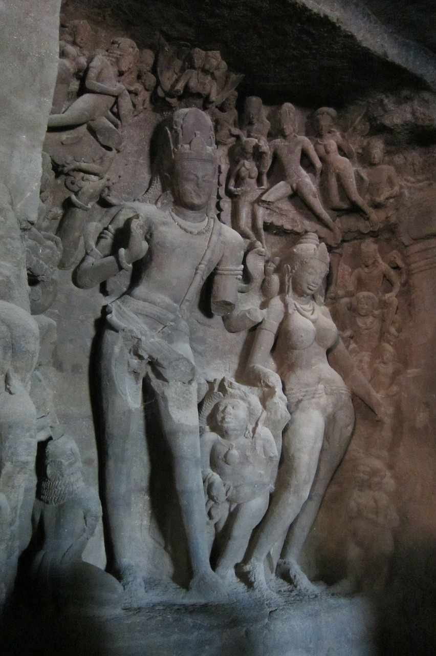 Idolas, Sala Elephanta, Šiva, Shiv, Parvati, Dievas, Deivė, Indija, Urvas, Hindu