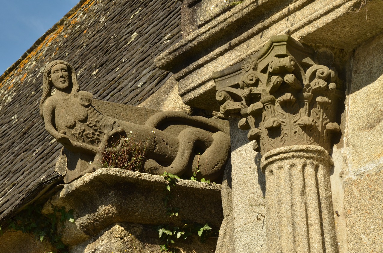 Figūra, Moteris, Ramstis, Stulpelis, Tikėjimas, Religija, Bažnyčia, Enclosures Paroissial, Sizun, Brittany