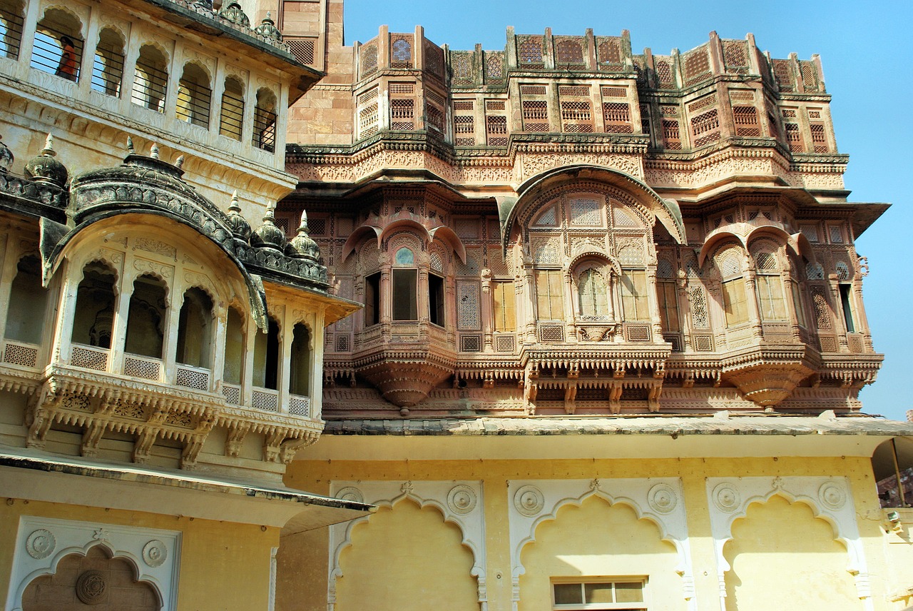 Indija, Rajasthan, Jaisalmer, Rūmai, Maharaj, Fasadai, Mugalo Architektūra, Langai, Apdaila, Geltonas Smiltainis
