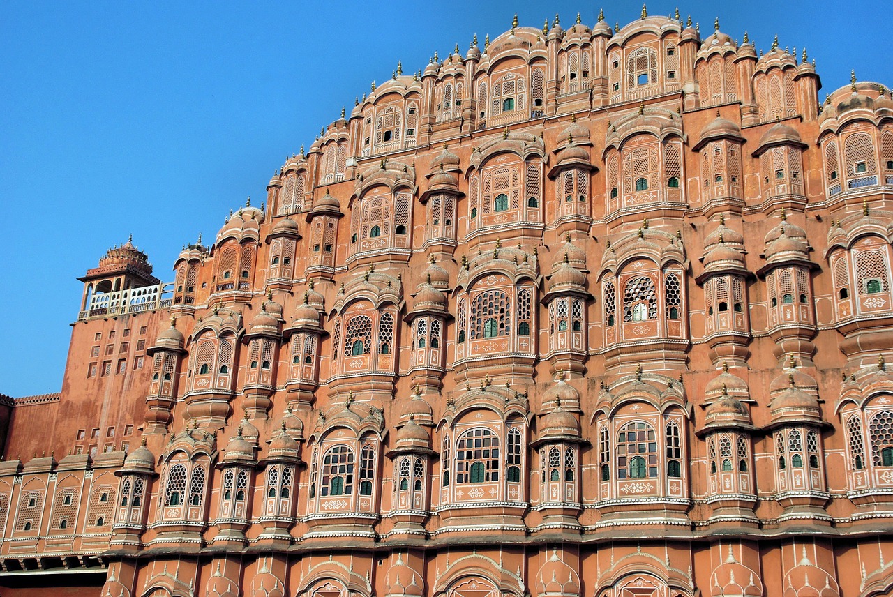 Indija, Rajasthan, Jaipur, Vėjo Rūmai, Rožinis Smiltainis, Fasadas, Architektūra, Paminklas, Maharajah, Langas
