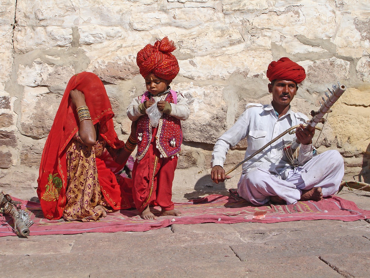 Indija, Jodhpur, Šeima, Muzika, Gatvės Muzika, Vaikas, Skara, Moteris, Motina, Tėvai