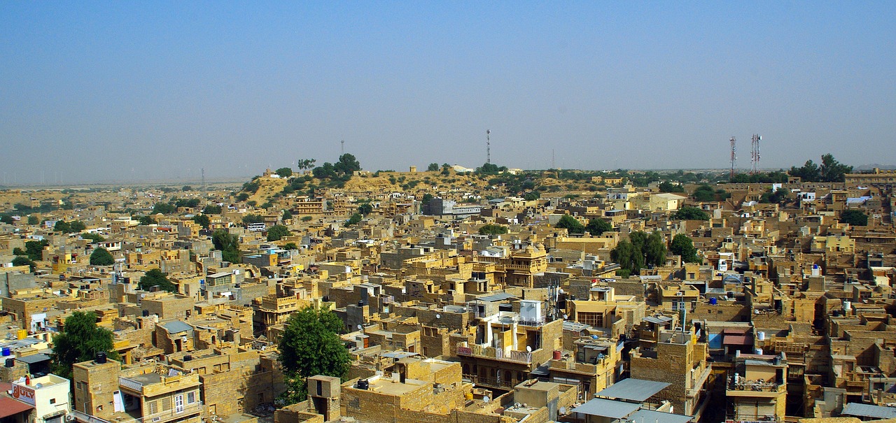 Indija, Rajasthan, Jaisalmer, Apatinis Miestas, Panorama, Geltonas Smiltainis, Nemokamos Nuotraukos,  Nemokama Licenzija