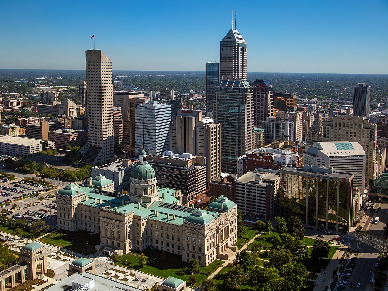 Indianapolis, Indiana, Miestas, Miesto, Miesto Panorama, Panorama, Centro, Pastatai, Dangoraižiai, Architektūra