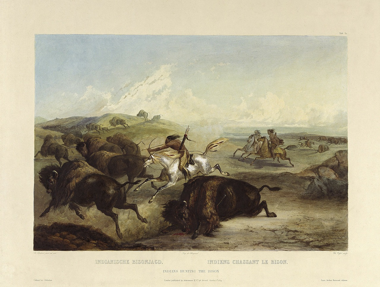 Indėnai, Medžioja, Buivolai, Bizonas, Bueffeljagt, Bisonjagt, Lankas Ir Strėlė, Medžioti, Piešimas, 1844
