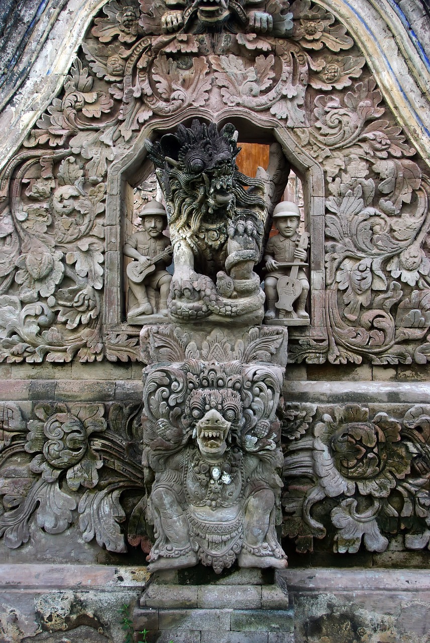 Indonezija, Bali, Šventykla, Frontonas, Bareljefas, Budistinis, Šventas, Malda, Architektūra, Statulos