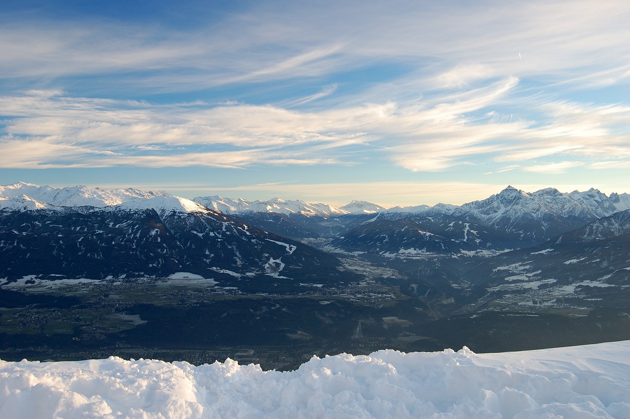 Innsbruck, Kalnai, Sniegas, Tolimas Vaizdas, Saulėlydis, Perspektyva, Snieguotas, Alpės, Panorama, Regėjimas