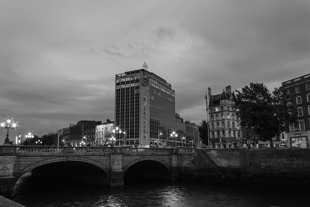 Airija, Dublin, Architektūra, Tiltas, Miestas, Juoda Balta, Miesto Centras, Vanduo, Upė, Dangoraižis