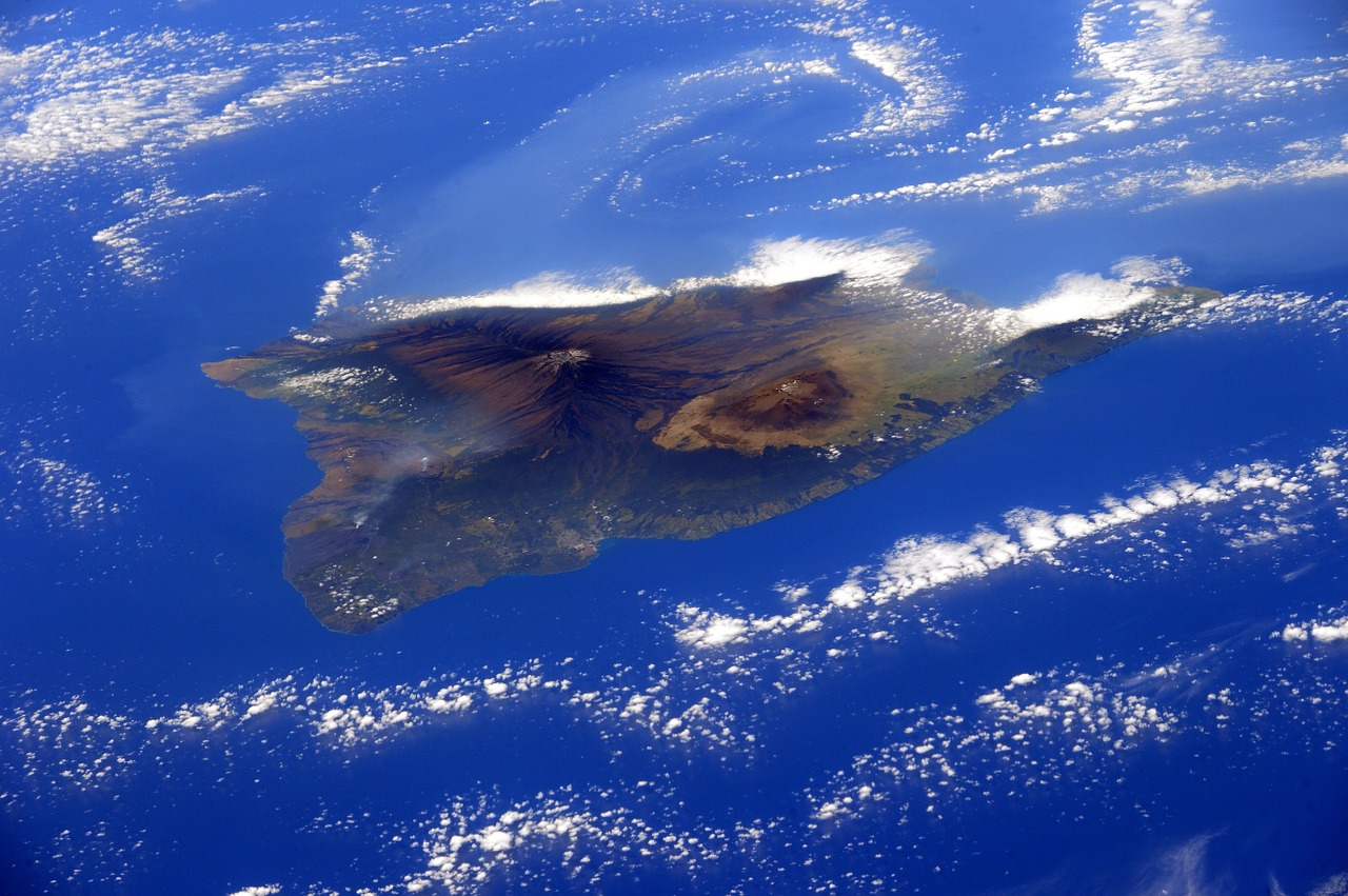 Sala Hawaii, Vandenynas, Žemė, Debesys, Jūra, Oro Vaizdas, Vanduo, Mėlynas, Tarptautinė Kosminė Stotis, Erdvė