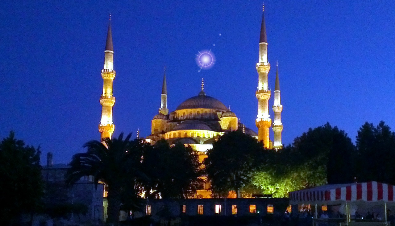 Istanbulas, Sultono Ahmeto Mečetė, Mečetė, Religija, Islamas, Architektūra, Minaretas, Naktis, Turkija, Maldos Namai