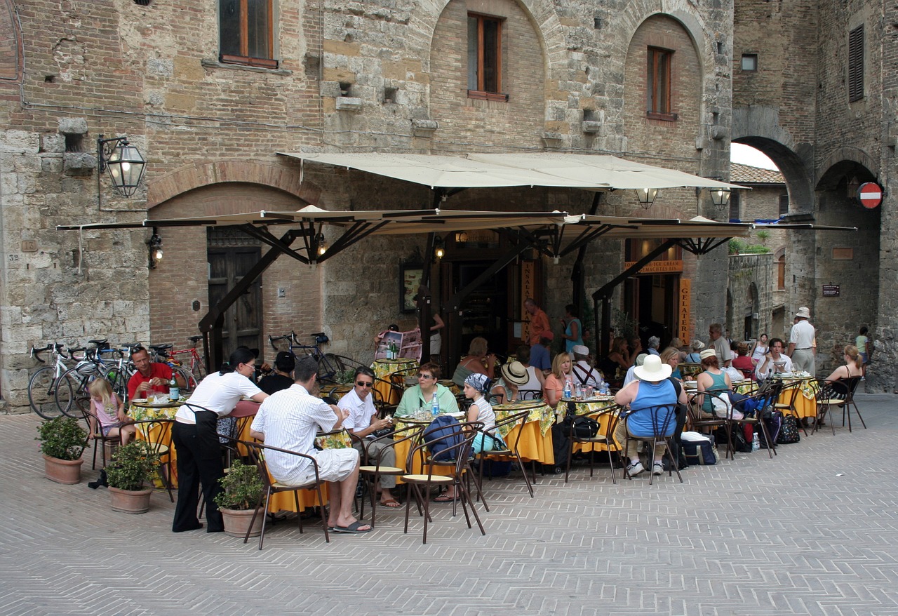 Italy, Toskana, Kaimas, Ispanų, Kavinė, Pietūs, Restoranas, Lauke, Akmuo, Senas