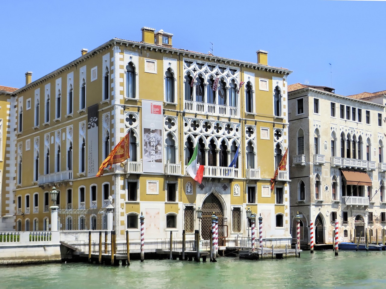 Italy, Venecija, Didysis Kanalas, Rūmai, Ca Doro, Atspindys, Prieplauka, Fasadai, Architektūra, Geltona