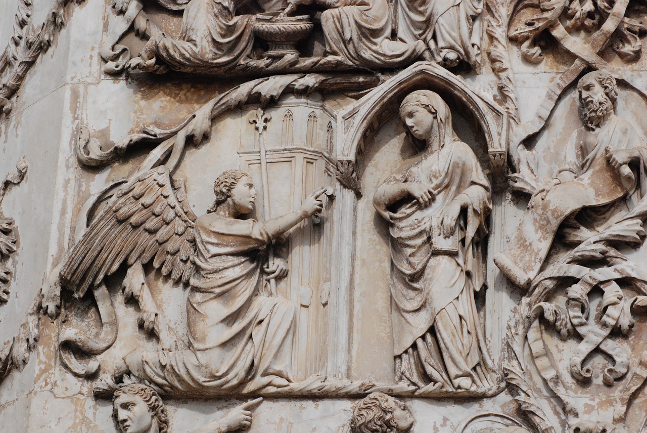 Italy, Reljefas, Skulptūra, Katedra, Orvieto, Skelbimas, Religinis, Mergelė Marija, Gabriel, Angelas