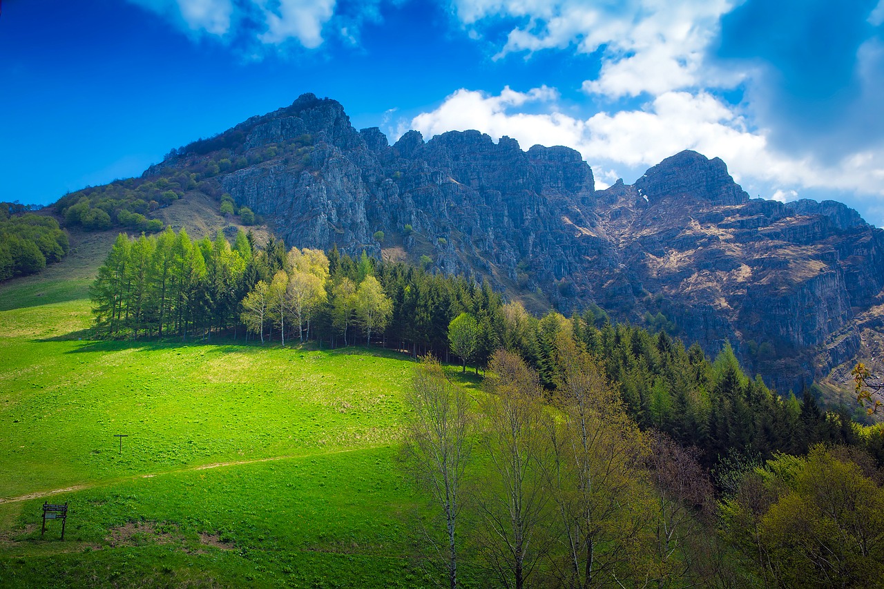 Italy, Kalnai, Dangus, Debesys, Pieva, Miškas, Medžiai, Miškai, Kraštovaizdis, Vaizdingas