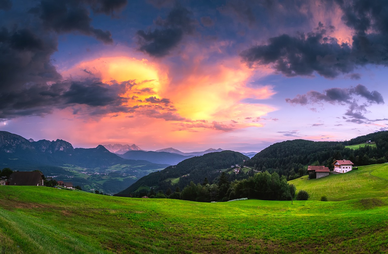 Italy, Saulėlydis, Dusk, Dangus, Debesys, Kraštovaizdis, Vaizdingas, Kalnai, Slėnis, Pieva