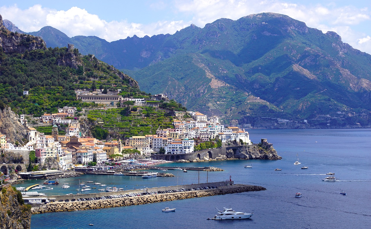 Italy, Jūra, Kraštovaizdis, Amalfi Pakrantė, Valtis, Rokas, Šventė, Panorama, Uostas, Kelionė