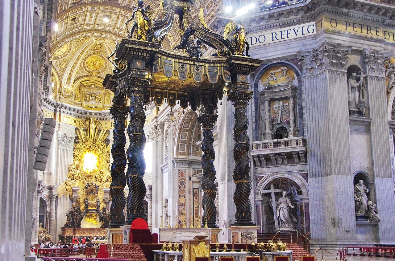 Italy, Roma, Vatikanas, St Pierre, Choras, Baldakimas, Bernini, Bronza, Ciborium, Apdaila