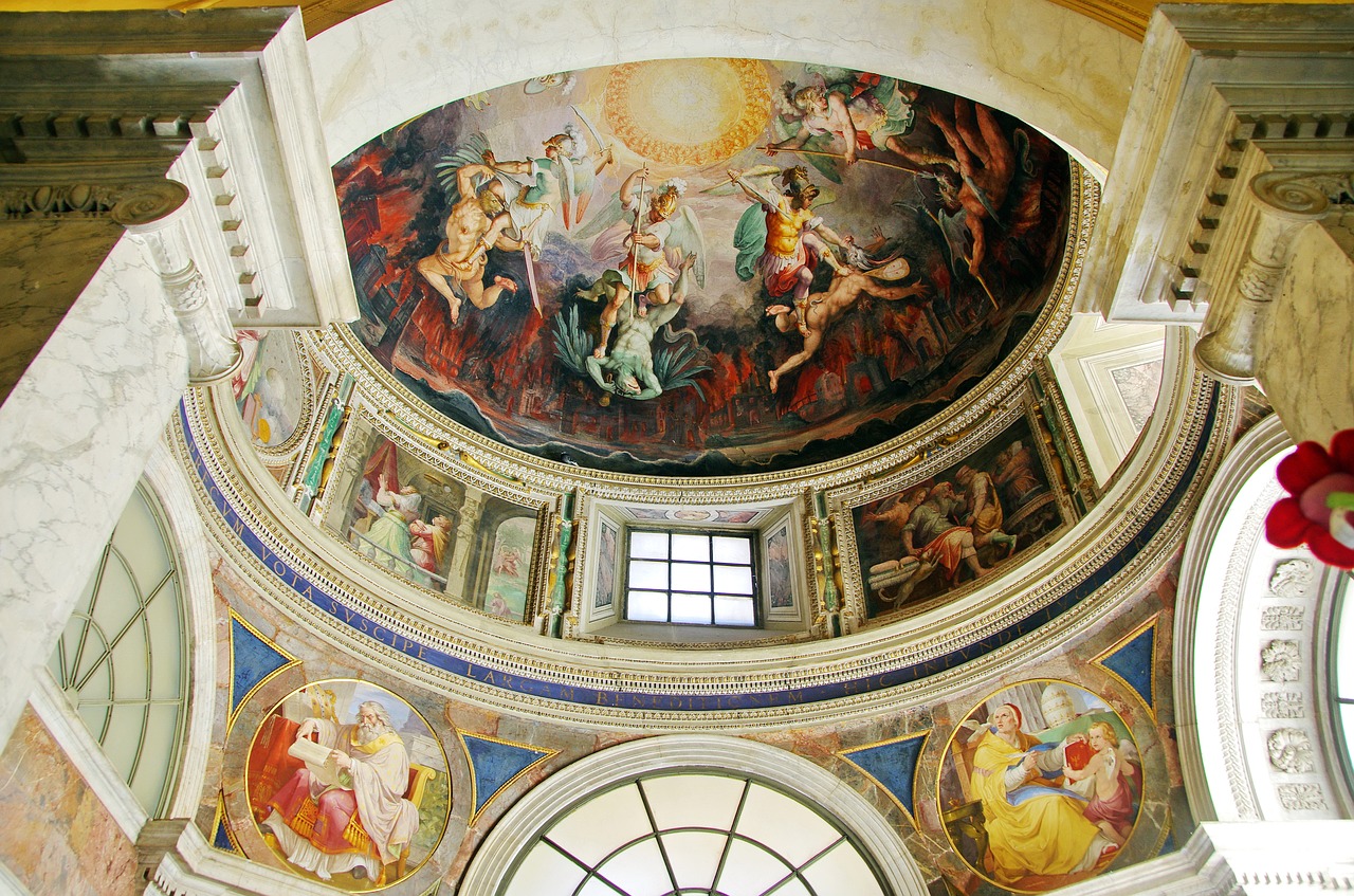 Italy, Roma, Vatikanas, Muziejus, Kupolas, Lubos, Freskos, Apdaila, Ornamentas, Fjeras