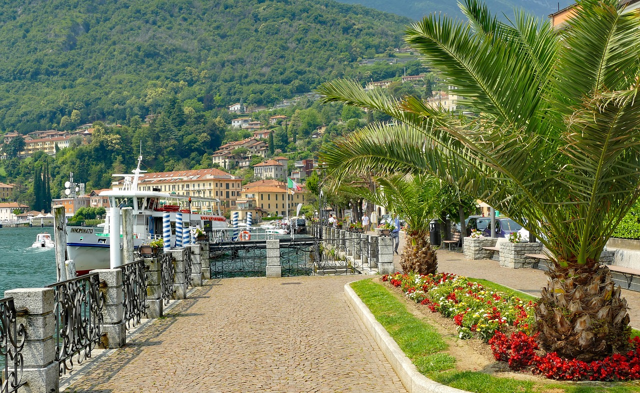 Italija,  Komo Ežeras,  Menaggio,  Promenade,  Atostogos,  Istorinis Centras,  Namai,  Bankas,  Palmių Lago Di Como, Nemokamos Nuotraukos