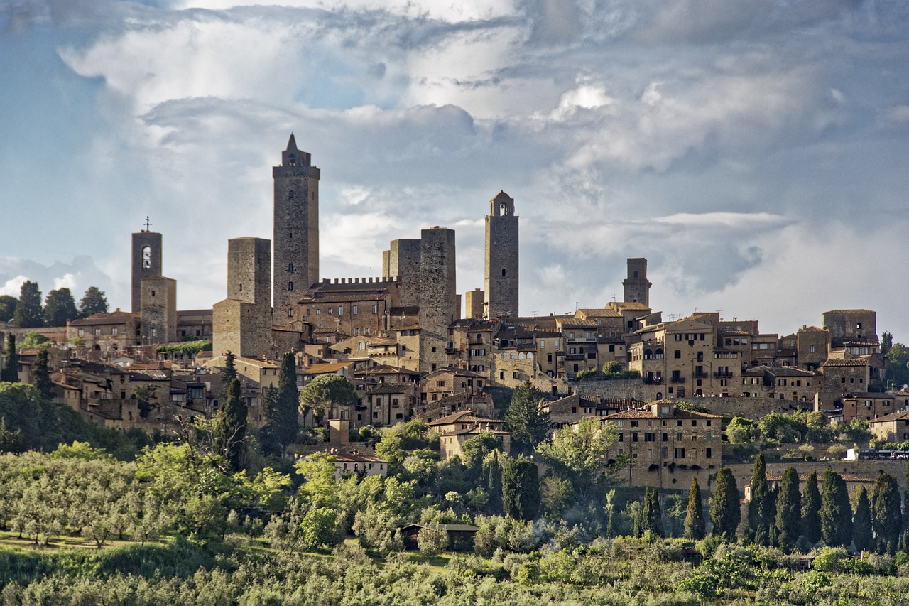 Italija,  Toskana,  San Gimignano,  Istorinis Centras,  Panorama,  Dangus, Nemokamos Nuotraukos,  Nemokama Licenzija