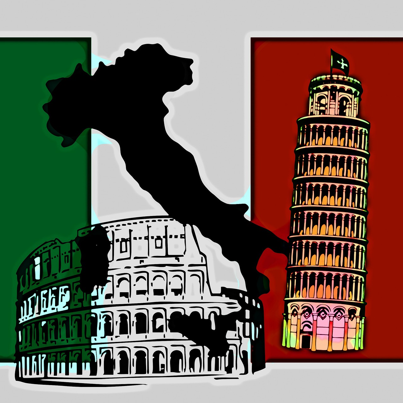 Italy, Žemėlapis, Vėliava, Reklama, Bokštas, Pisa, Kolosas, Roma, Nemokamos Nuotraukos,  Nemokama Licenzija