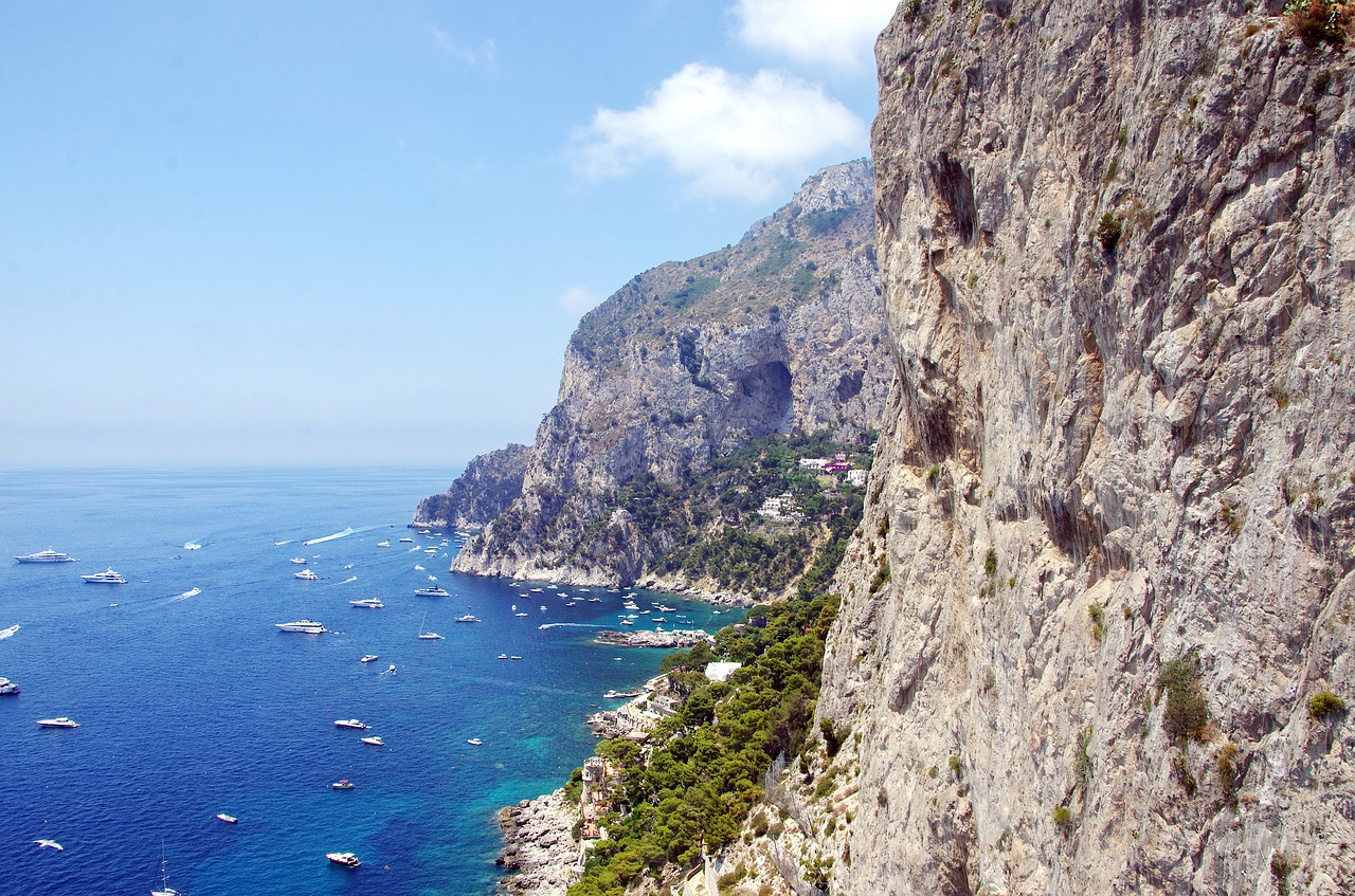 Italy Capri, Uostas, Pusė, Uolos, Panorama, Mėlynas, Mediterranée, Šventė, Jūra, Jūrų