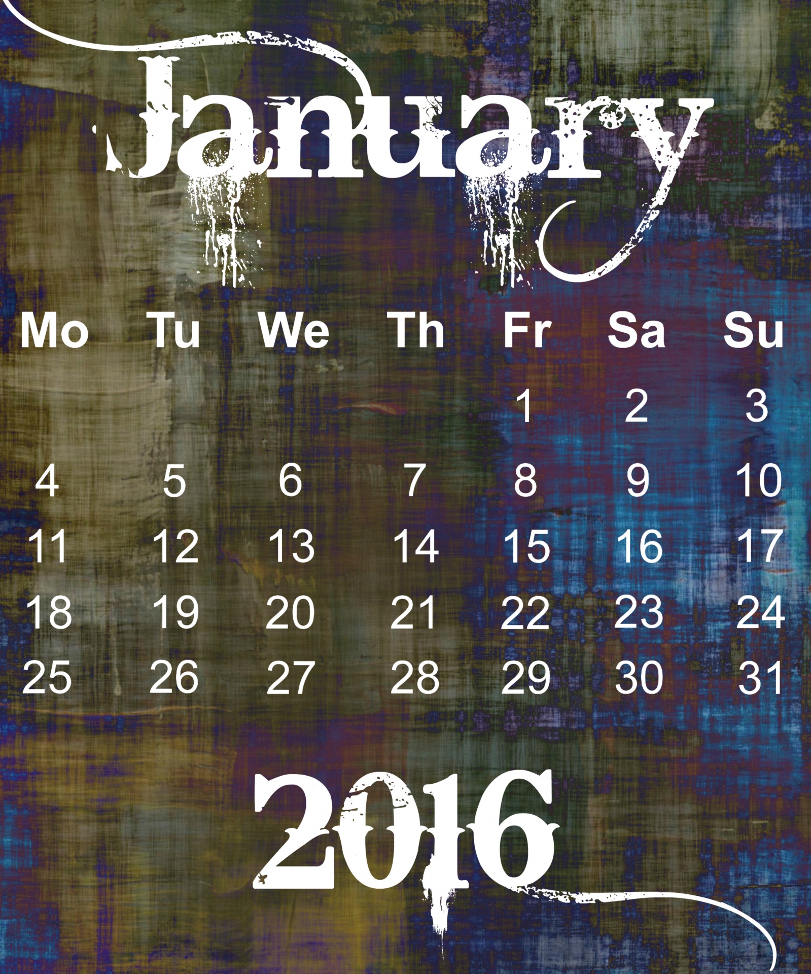 Sausis,  2016,  Kalendorius,  Plakatas,  Grunge,  Abstraktus,  Tapetai,  Data,  Diena,  Laikas