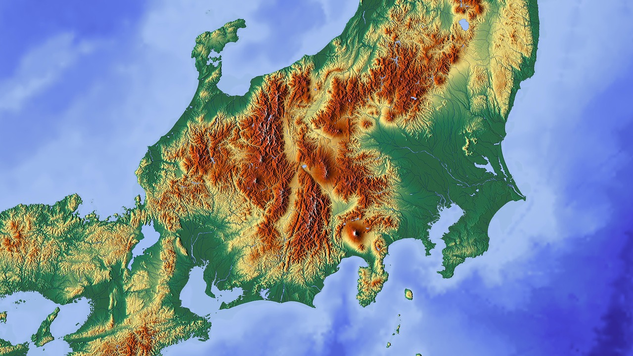 Japonija, Tokyo, Fuji, Žemėlapis, Reljefo Žemėlapis, Kalnas, Ugnikalniai, Sala, Skyrius, Kartenausschnitt