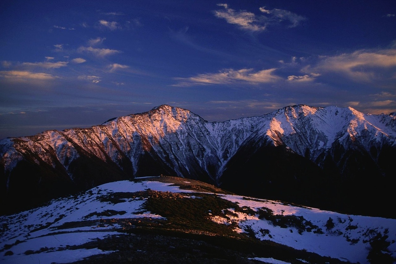 Japonija, Saulėlydis, Kalnai, Dangus, Debesys, Žiema, Sniegas, Ledas, Uraganas, Gorge