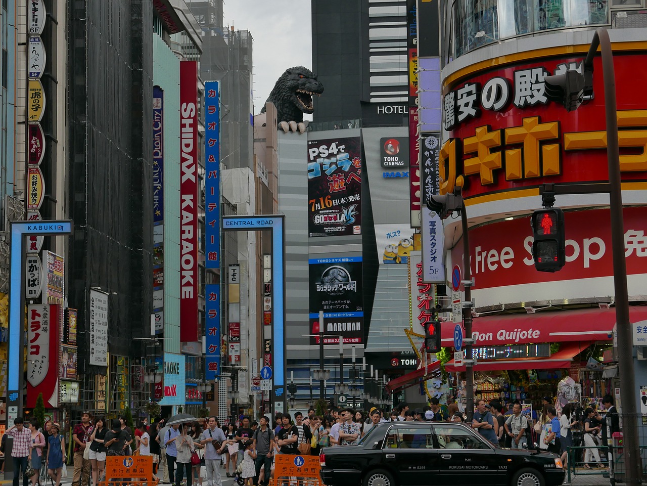 Japonija, Tokyo, Godzilla, Shibuya, Toho Kino Teatras, Skelbimų Lentos, Užsiėmes, Miestas, Centras, Didelis