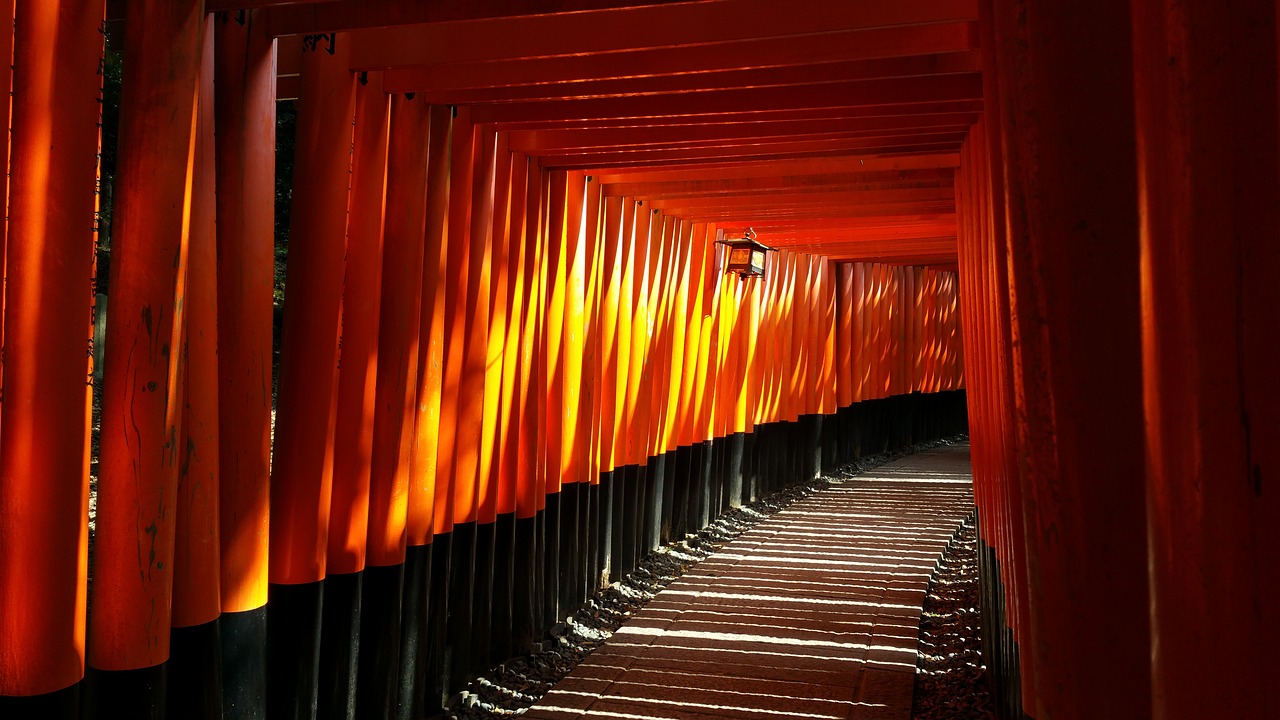Japonijos,  Fushimi Inari,  Šventovė,  Kelionė,  Kyoto,  Šviesos,  Vienatvė,  Ritmas,  Atspindys,  Modelis