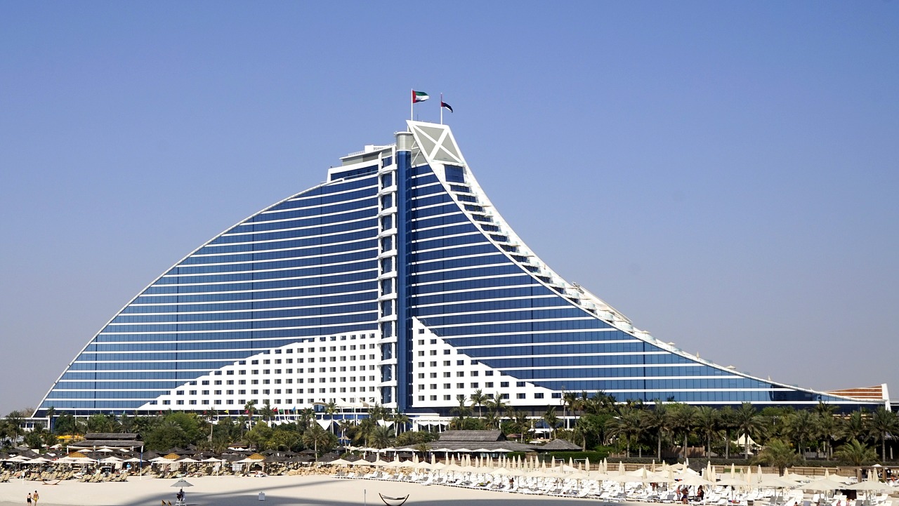 Jumeirah Paplūdimio Viešbutis, Papludimys, Jumeirah Beach, Pastatas, Viešbutis, Dubai, Burj, Dangoraižiai, Architektūra, Miestas