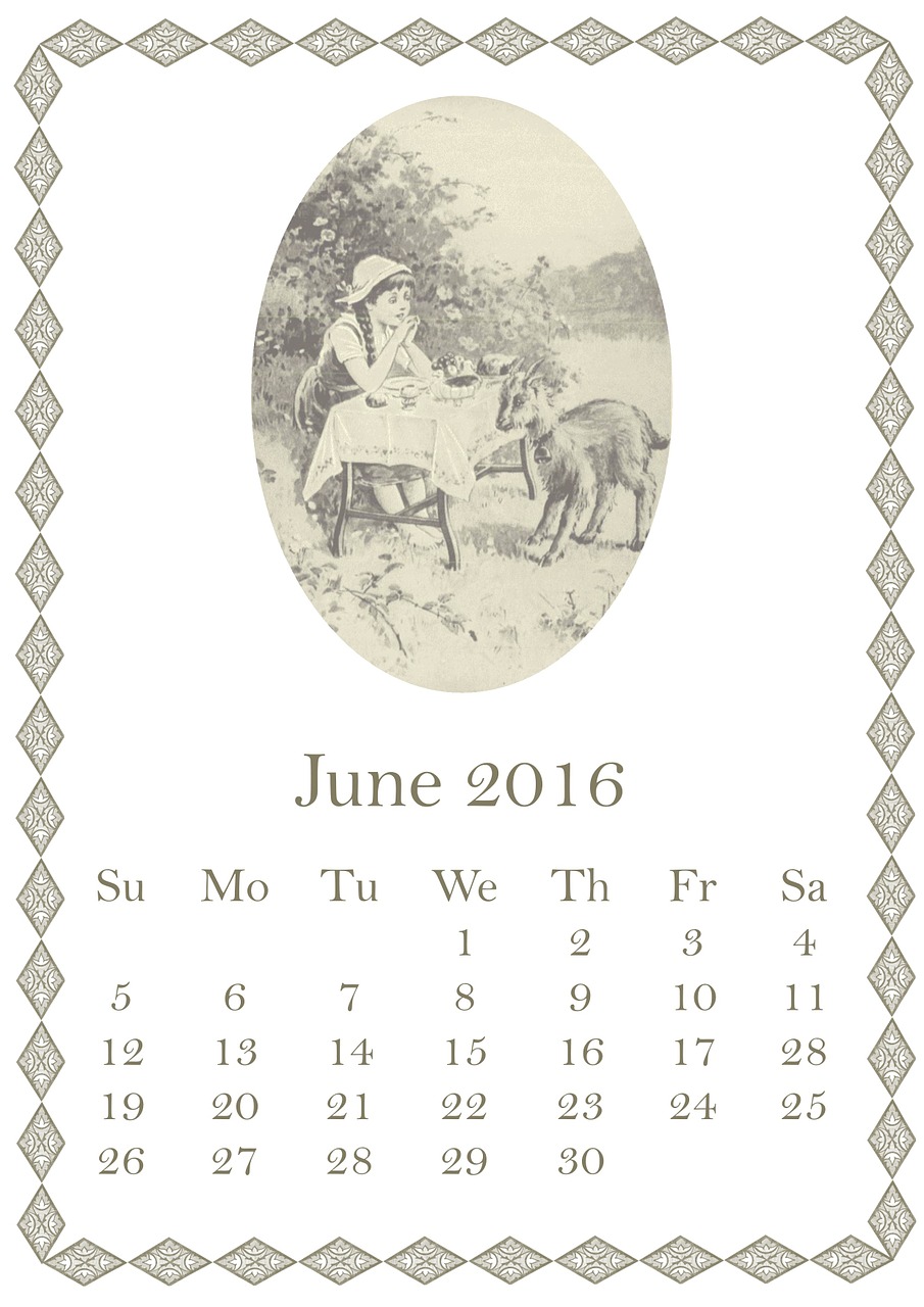 Birželis, 2016, Kalendorius, Mergaitė, Vaikas, Ožka, Stalas, Kaimas, Laukas, Žolė