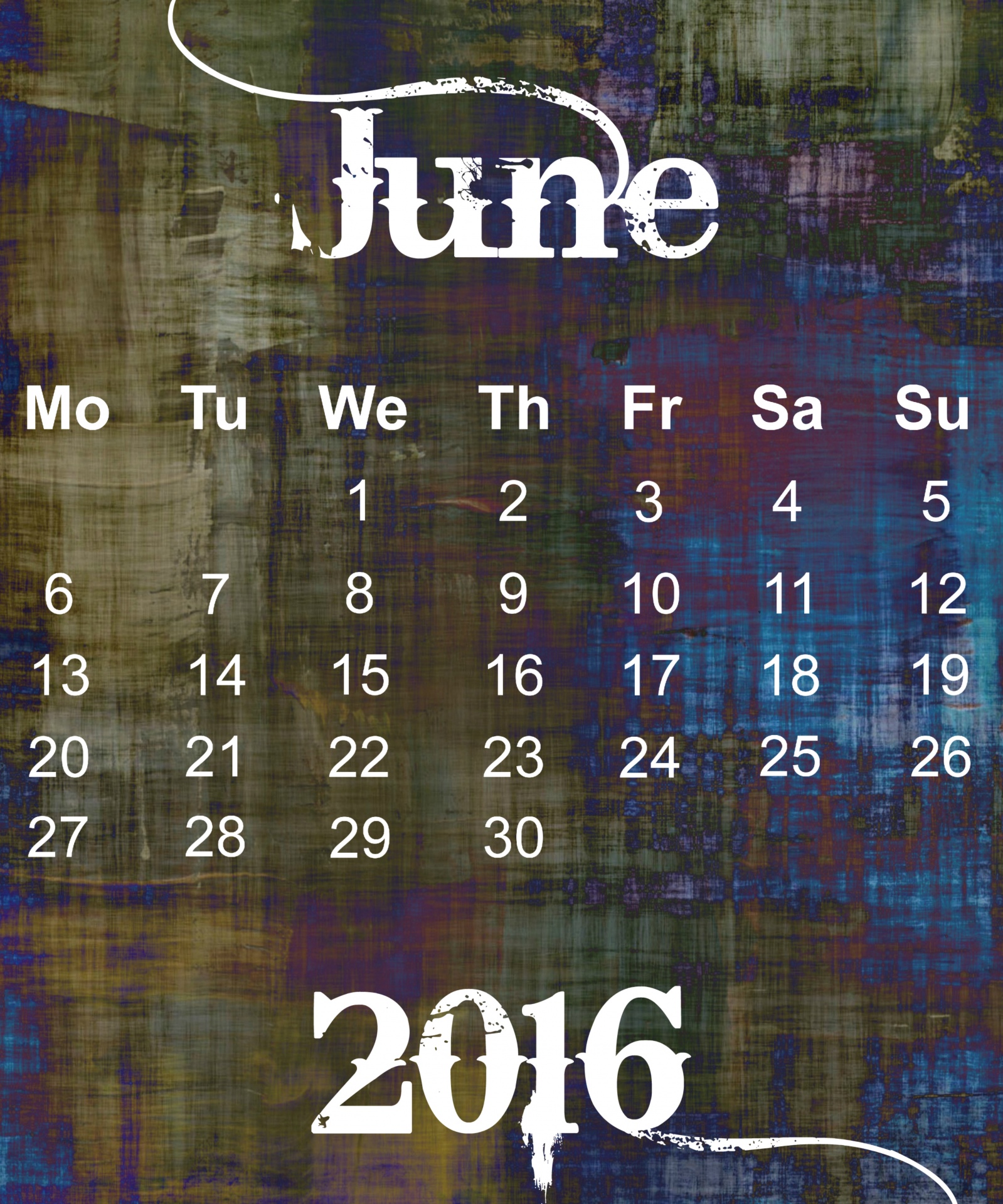 Birželis,  2016,  Kalendorius,  Plakatas,  Grunge,  Abstraktus,  Tapetai,  Data,  Diena,  Laikas
