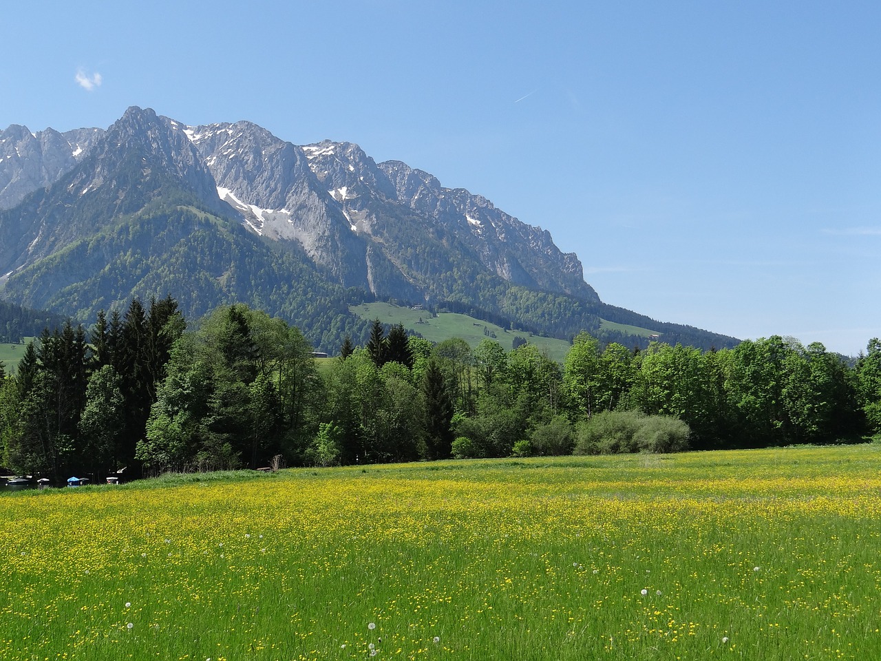 Kaiserwinkl, Tyrol, Kalnai, Zahmer Kaiser, Sniegas, Pavasario Pieva, Gamta, Poilsis, Kraštovaizdis, Nemokamos Nuotraukos