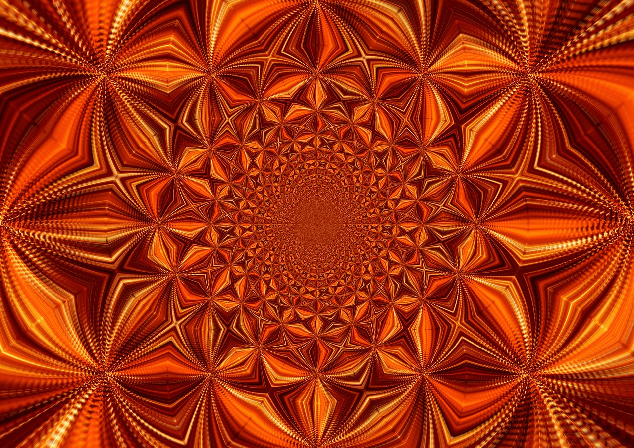 Kaleidoskopas, Skaitmeninis Menas, Modelis, Oranžinė, Ruda, Pavasario Spalvos, Tapetai, Ryški Spalva, Apvali Forma, Starforms