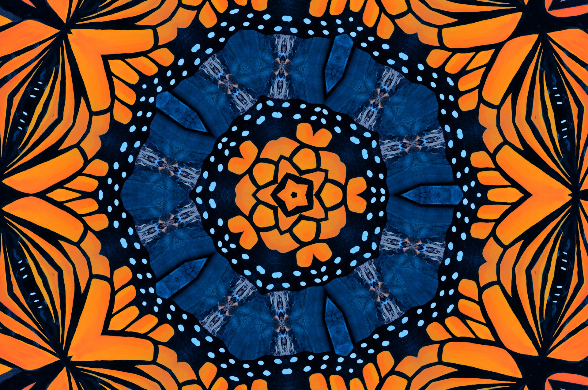 Fonas,  Tapetai,  Kaleidoskopas,  Modelis,  Simetrija,  Dizainas,  Oranžinė,  Mėlynas,  Kaleidoskopo Modelio Fonas, Nemokamos Nuotraukos
