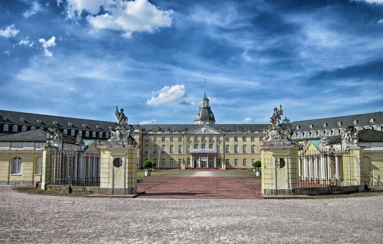 Karlsruhe, Vokietija, Pilis, Orientyras, Architektūra, Istorinis, Istorinis, Dangus, Debesys, Hdr