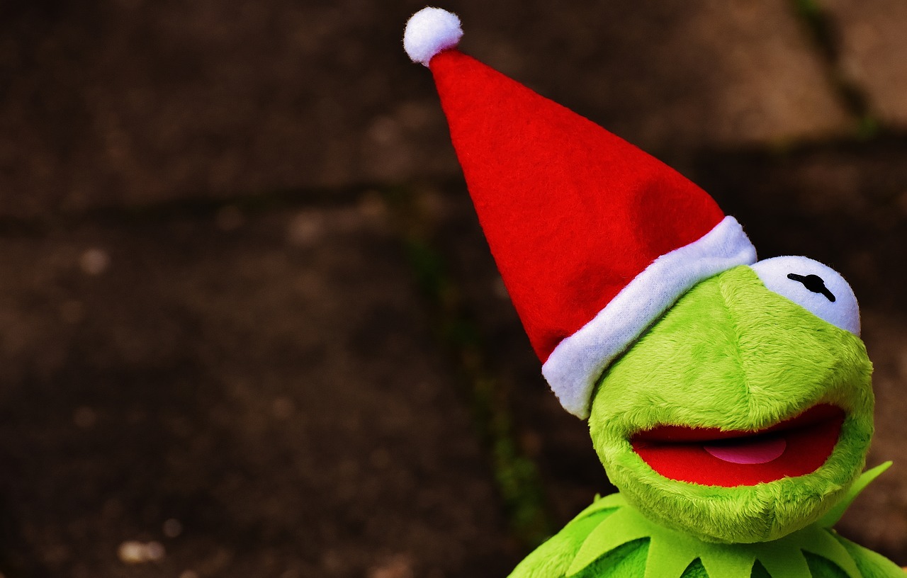 Kermit, Varlė, Kalėdos, Santa Skrybėlė, Mielas, Juokinga, Kalėdų Laikas, Atvirukas, Figūra, Žaislai