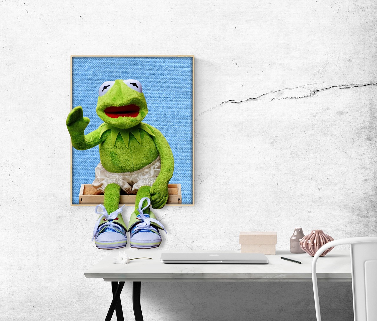 Kermit, Varlė, Vaizdas, Stalas, Juokinga, Biuras, 3D, Minkštas Žaislas, Iškamša, Žaislai