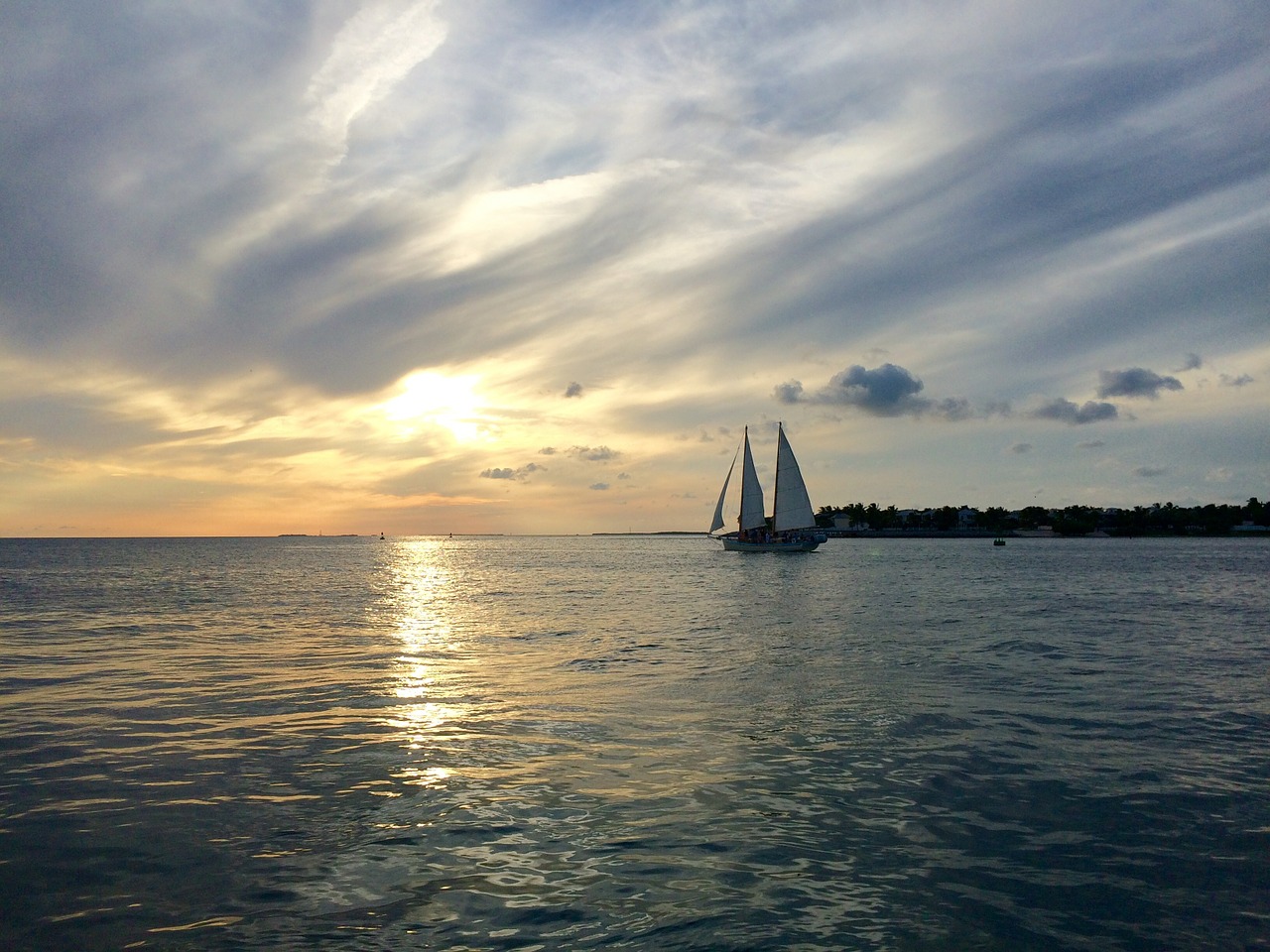 Pagrindinis Vakaras, Saulėlydžio Šventė, Florida, Usa, Vanduo, Jūra, Dangus, Debesys Burlaiviai, Boot, Laivas