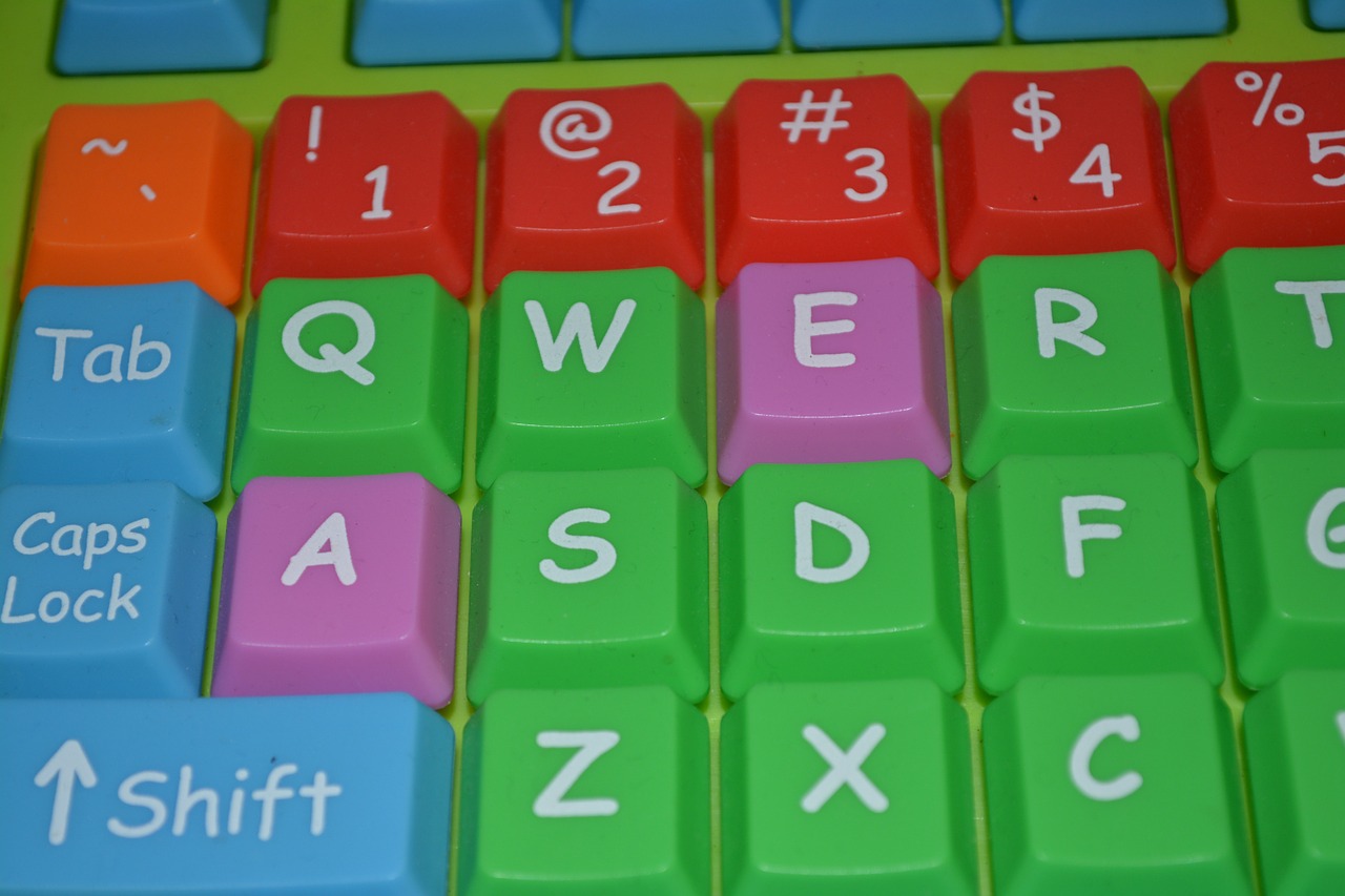 Klaviatūra, Kompiuteris, Žalias, Raktai, Mėlynas, Raudona, Spalvinga, Nešiojamieji Kompiuteriai, Abėcėlės, Numeriai