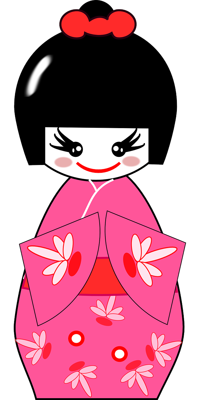 Kimono, Lėlė, Asian, Japanese, Kinai, Moteris, Mergaitė, Moteris, Rožinis, Tradicinis