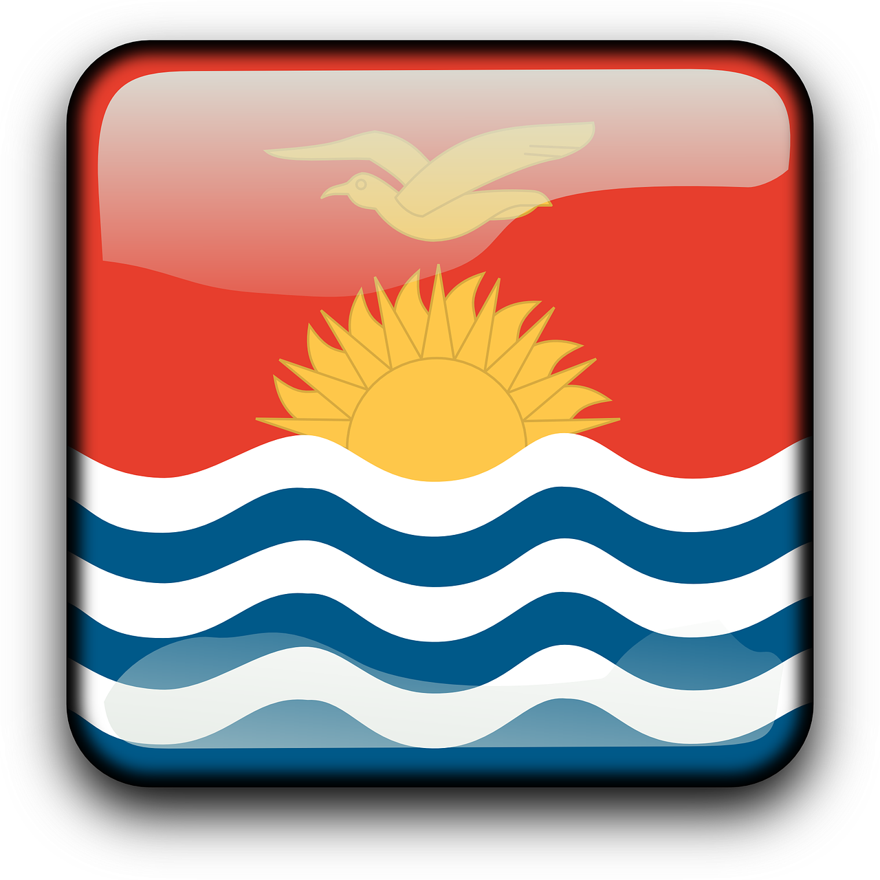 Kiribati, Vėliava, Šalis, Tautybė, Kvadratas, Mygtukas, Blizgus, Nemokama Vektorinė Grafika, Nemokamos Nuotraukos,  Nemokama Licenzija