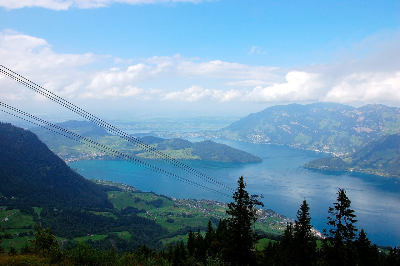 Klewenalp, Ežero Lucerne Regionas, Ežeras, Kalnai, Debesys, Dangus, Gamta, Mėlynas, Vaizdas, Kabelis